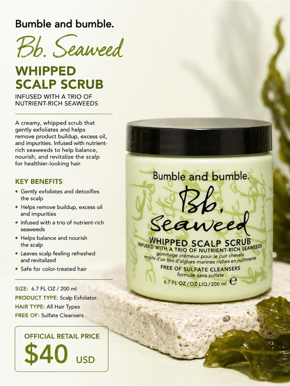 Bumble and bumble. Bb. Seaweed Whipped Scalp Scrub 6.7oz